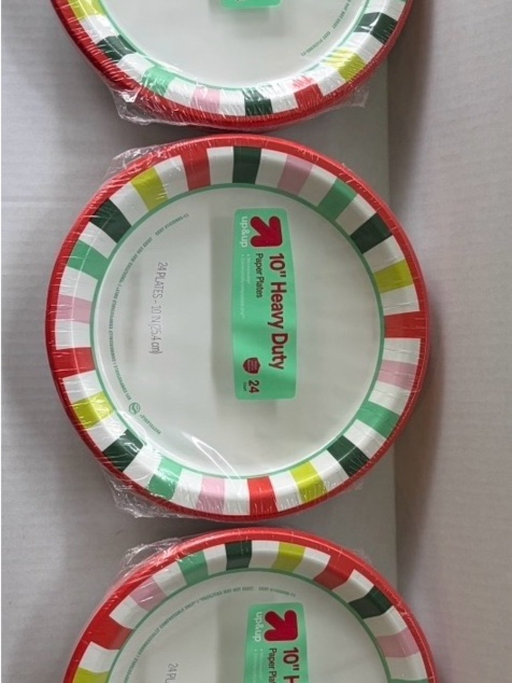 up & up 10โ Heavy Duty Paper Plates 24 ct | Festive Holiday Stripes NWT - Picture 3 of 3